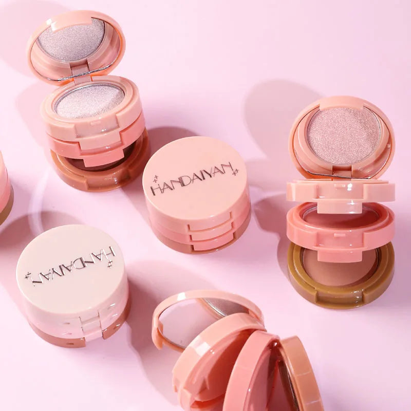 3 In 1 Matte Highlighter Contouring Blush Palette Pearly Shiny