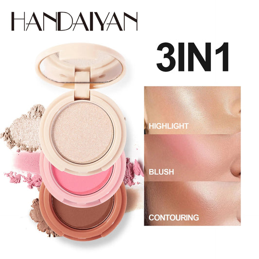 3 In 1 Matte Highlighter Contouring Blush Palette Pearly Shiny