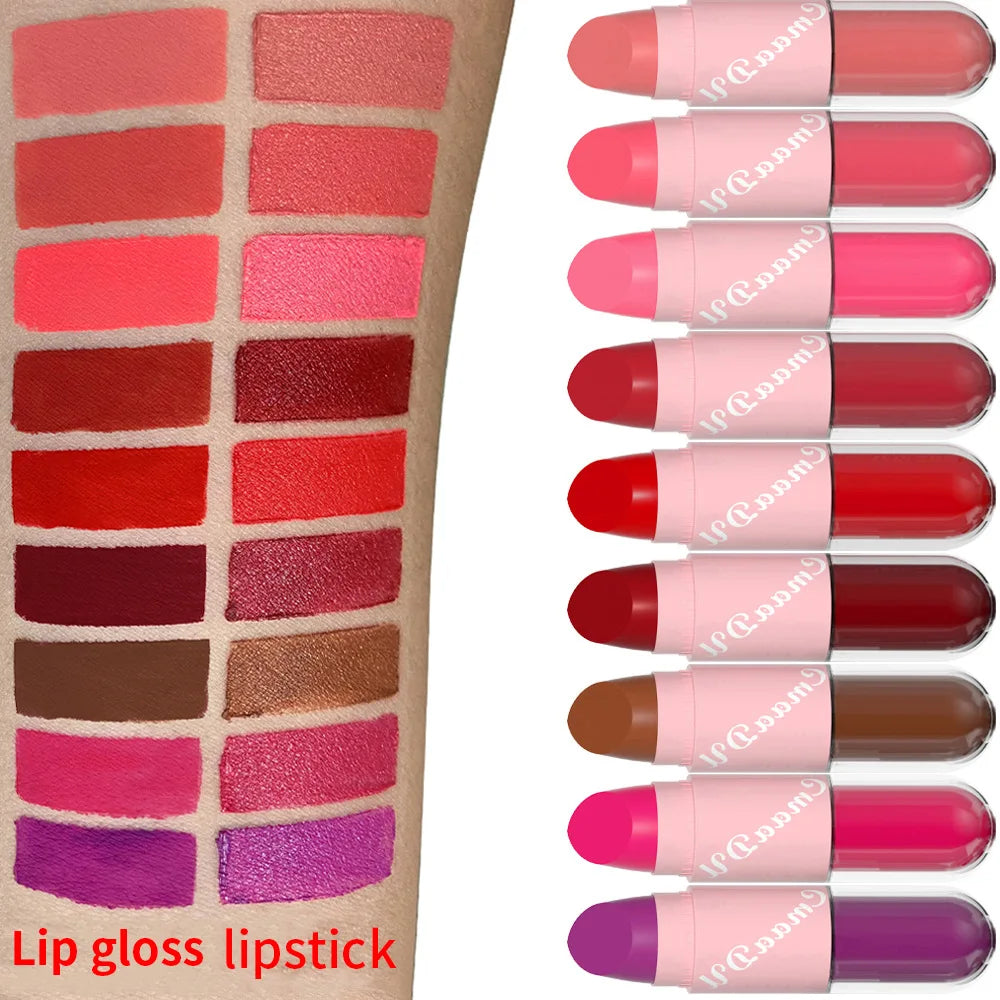 18 Colors 2 in 1 Matte Lipstick Liquid Purple Lip Glaze Double Head