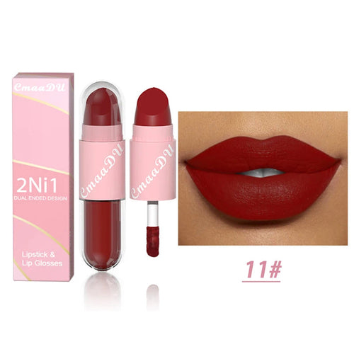 18 Colors 2 in 1 Matte Lipstick Liquid Purple Lip Glaze Double Head