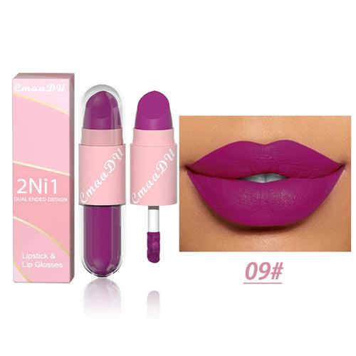 18 Colors 2 in 1 Matte Lipstick Liquid Purple Lip Glaze Double Head