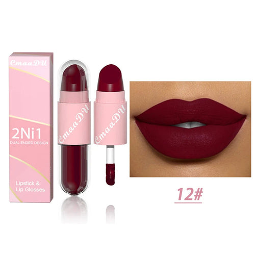 18 Colors 2 in 1 Matte Lipstick Liquid Purple Lip Glaze Double Head